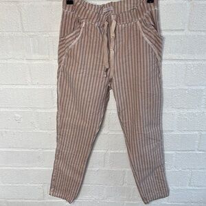 Made In Italy Striped Pinkish Gray Drawstring Metallic Jogger Pants sz S